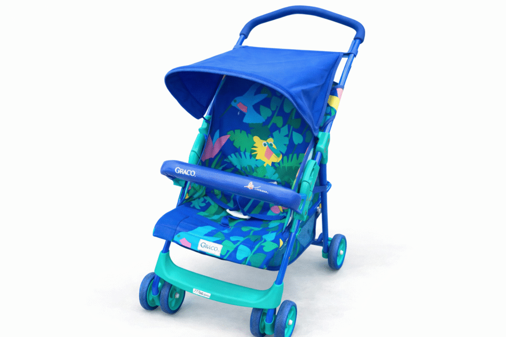 AI-generated illustration of an early 2000s lightweight Graco-style stroller with streamlined frame